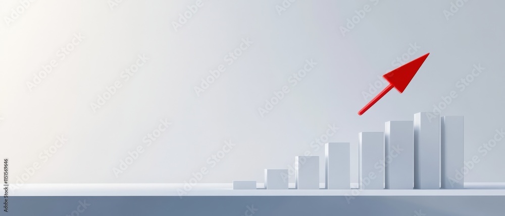 Poster red arrow pointing upwards on a bar graph