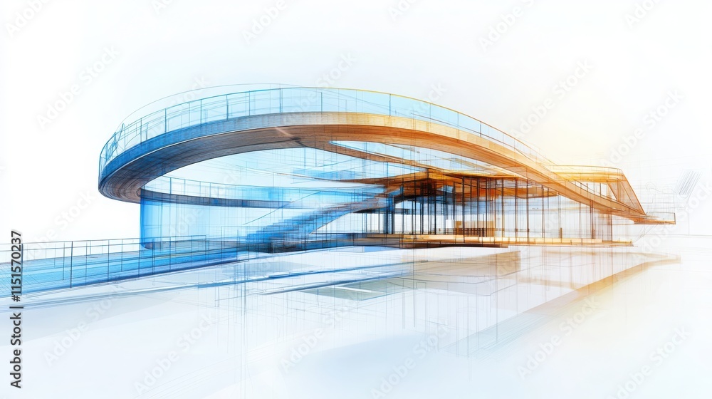 Poster innovative bridge design technical project with engineering tools in industrial setting detailed cro