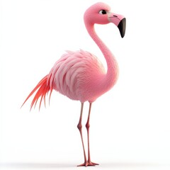 Fototapeta premium a pink flamingo stands against a white background