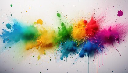 Fototapeta premium white background with colorful splatters all over it. The splatters are of different sizes and shapes