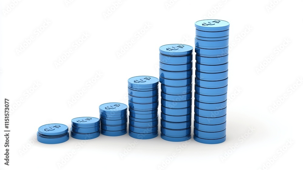 Aufkleber a 3d visualization of financial growth charts and bar graphs on a coin background representing inves