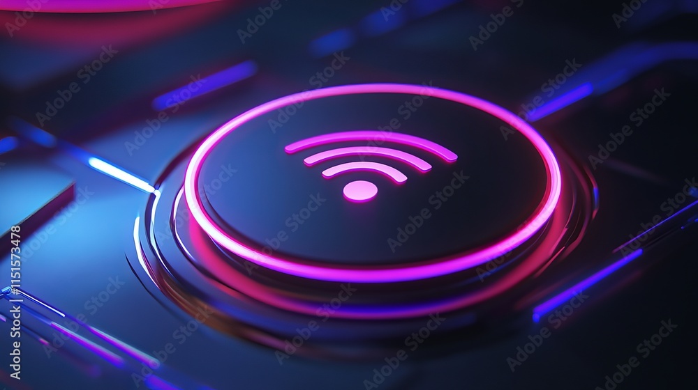 Poster a 3drendered digital wifi icon glowing in blue symbolizing wireless networking and modern technology