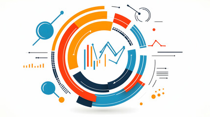 Circular infographic depicting data growth, progress, and analysis for business reports.