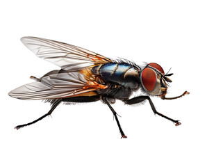 Fototapeta premium A macro shot of a fly, isolated on a white background.