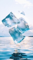 Iceberg breaking apart in ocean climate change visual representation nature scene aerial view global warming impact