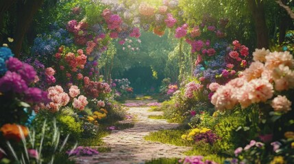 the beauty of the garden with colorful flowers . seamless looping time-lapse virtual video Animation Background. - Powered by Adobe