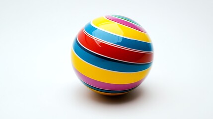 Obraz premium A recreational ball with vibrant colors displayed on a clean white surface for playful themes 