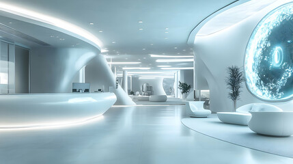 Obraz premium Futuristic Building Interior: Modern Lobby Design