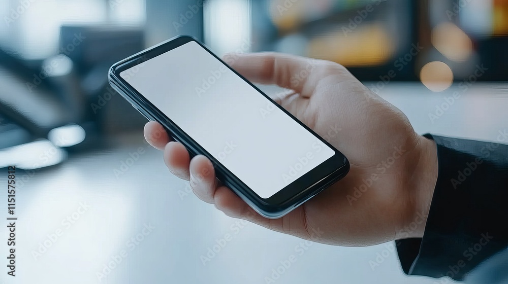 Poster a closeup of a businessmans hand using a smartphone to access a digital wallet emphasizing mobile ba