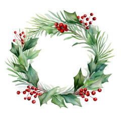 Watercolor Holly Berry Wreath Festive Winter Decor
