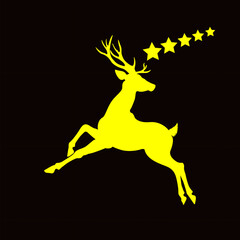 Golden reindeer silhouette vector illustration