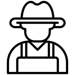 Farmer Icon, Black And White Outline Icon Symbol