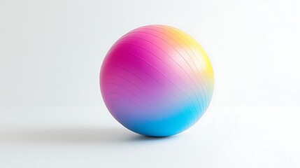 A vibrant exercise ball positioned on a pristine white surface, showcasing its durability and ergonomic design 