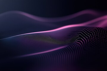 Soft, undulating lines in vibrant purple and pink flow through a dark background, creating a mesmerizing digital effect that resembles waves in motion.