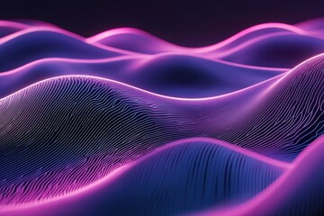 Undulating waves of vibrant purple and pink light create mesmerizing patterns against a dark backdrop. This digital landscape showcases fluidity and motion in an abstract form.