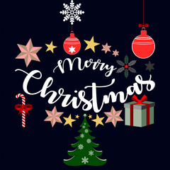 Merry Christmas Vector Illustration with Ornaments