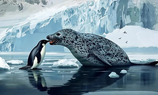 Leopard Seal and Ad?lie Penguin Encounter in Antarctic Waters