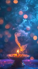 Ethereal Smoke Dance from Lit Candle in Decorative Bowl at Night