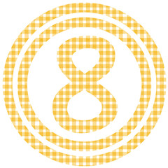 Stylized number eight design in yellow gingham pattern for textile and packaging applications