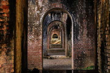 Obraz premium Base brick building of the ancient water canal inside Nanzen ji temple in Kyoto, Japan.