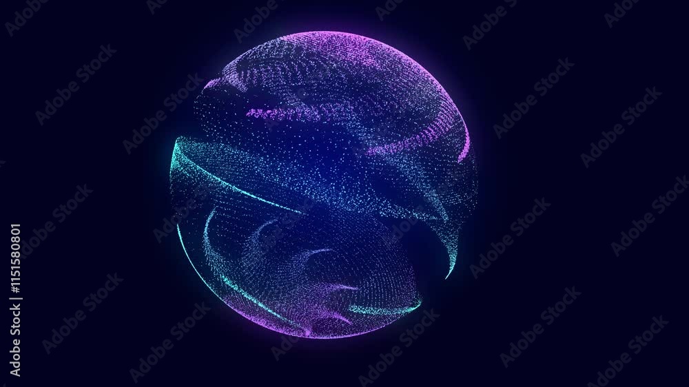 Poster abstract twisted, cosmic wormhole. technology background. data network. 3d rendering. seamless loop.