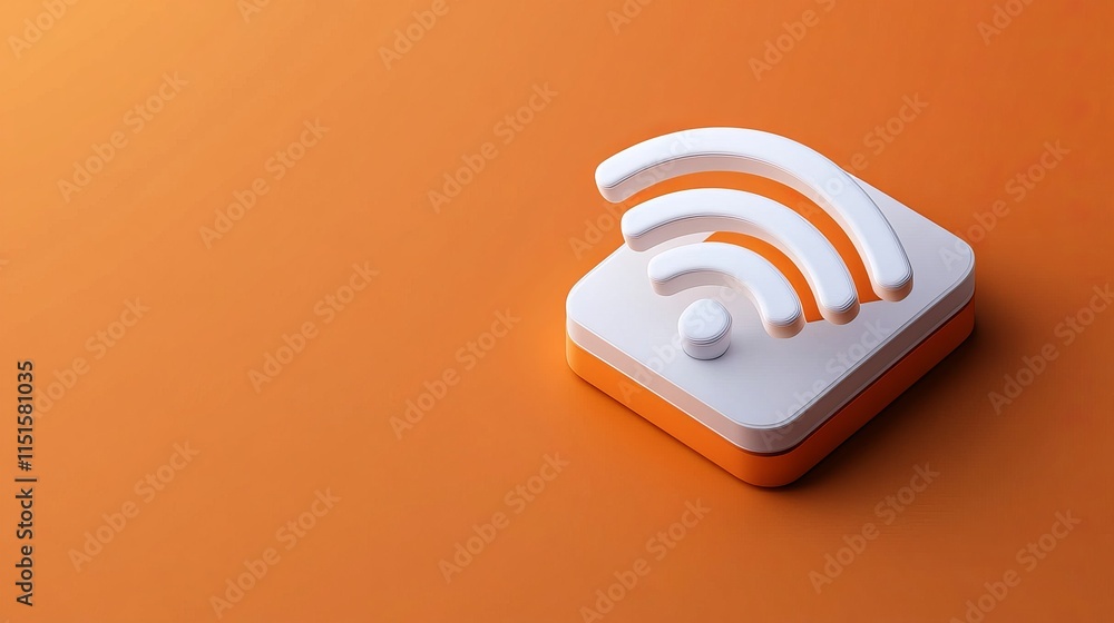 Poster a minimalistic wifi icon with wave signals on a bright orange background symbolizing free wireless a