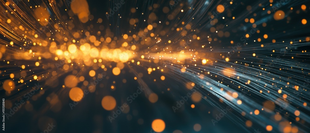 Aufkleber abstract light rays and glittering particles in a dark background design