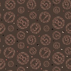 Unique stylized fabric print featuring numbers and textures in earth tones for packaging designs