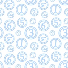 Stylized fabric print featuring numbers in soft blue tones on a white background