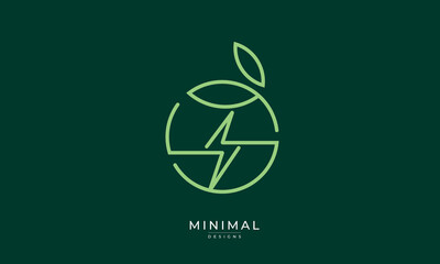 Minimal leaf circle with a lightning bolt logo, renewable energy logo