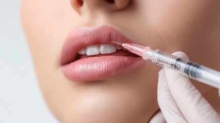 Close-up of lips receiving a cosmetic filler injection