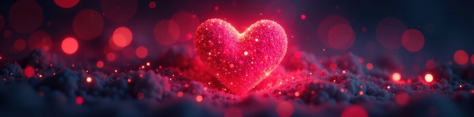 Fototapeta premium Illuminated heart symbol surrounded by gentle, shimmering lights, light, warmth