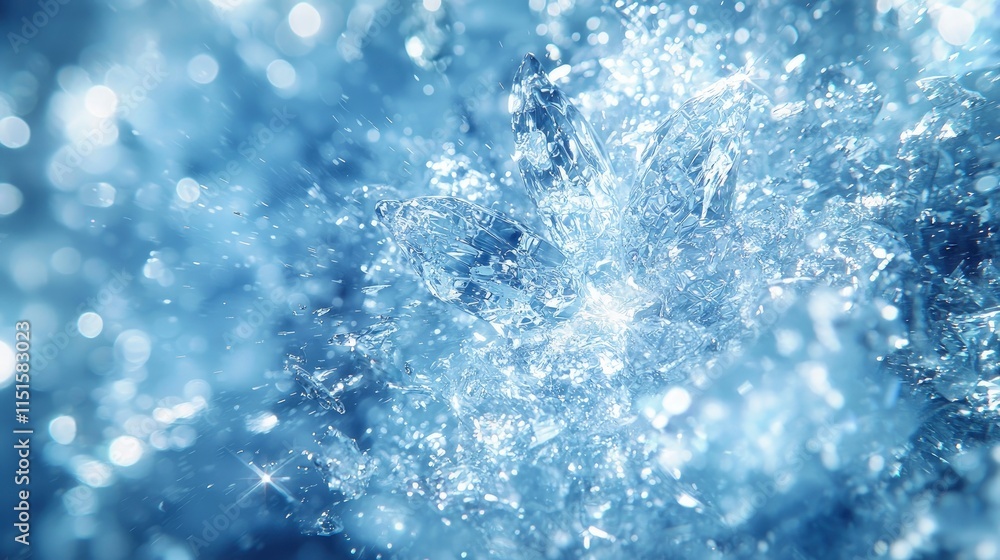 Poster a dazzling display of ice crystals explodes with radiant light. sparkling shards and delicate format