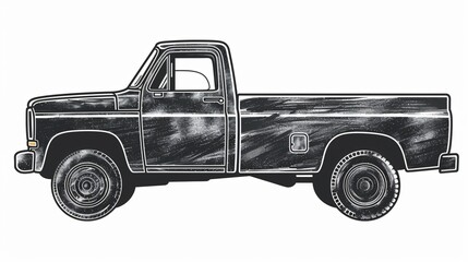 Detailed Chalk Style Pick-Up Truck Icon in Flat Vector for Professional Designs