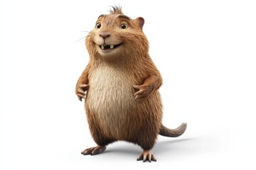 a brown cartoon groundhog stands on a white background