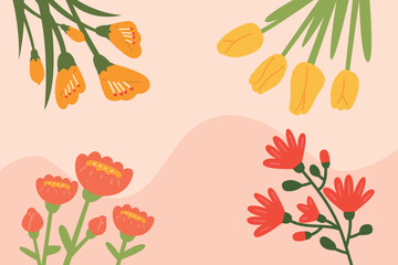 a collection of flowers with orange and yellow flowers.