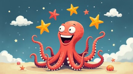 Laughing Octopus Juggling Starfish