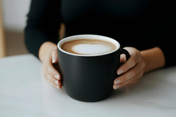 Latte Art in Black Mug Photo