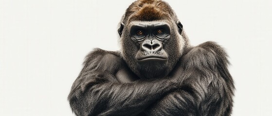 A close-up of a gorilla with crossed arms