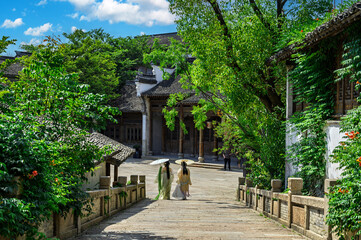 Old buildings and tourists in the streets of an old town in Suzhou, China