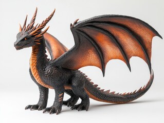 Fototapeta premium a dragon with black and orange scales standing against a white background