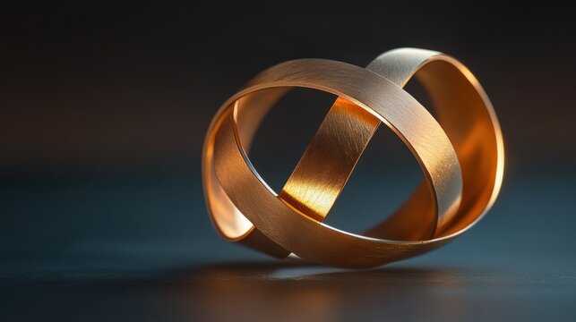 intertwined gold rings on a dark surface