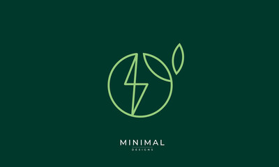 Minimal leaf circle with a lightning bolt logo
