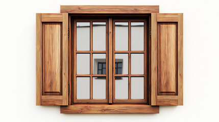 wooden  window on white  house facade