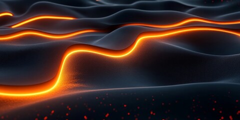 Glowing light streaks crossing over dark gradients in dynamic shapes. Generative AI
