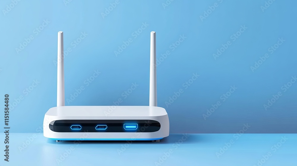 Poster an ethernet cable connecting to a wireless router illustrating modern internet access through servic
