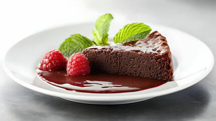 Decadent Chocolate Cake with Raspberries and Mint