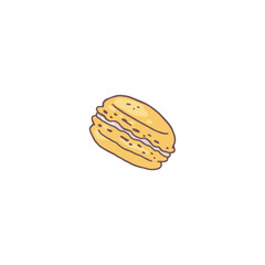 Vector illustration with the image of a sweet dessert macaroon, yellow color in a flat style.