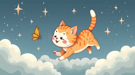 Fototapeta premium Playful Kitten Chasing a Butterfly