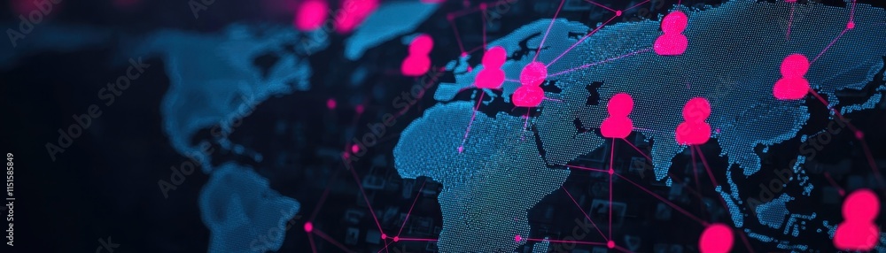 Poster global network connection digital world map with people icons